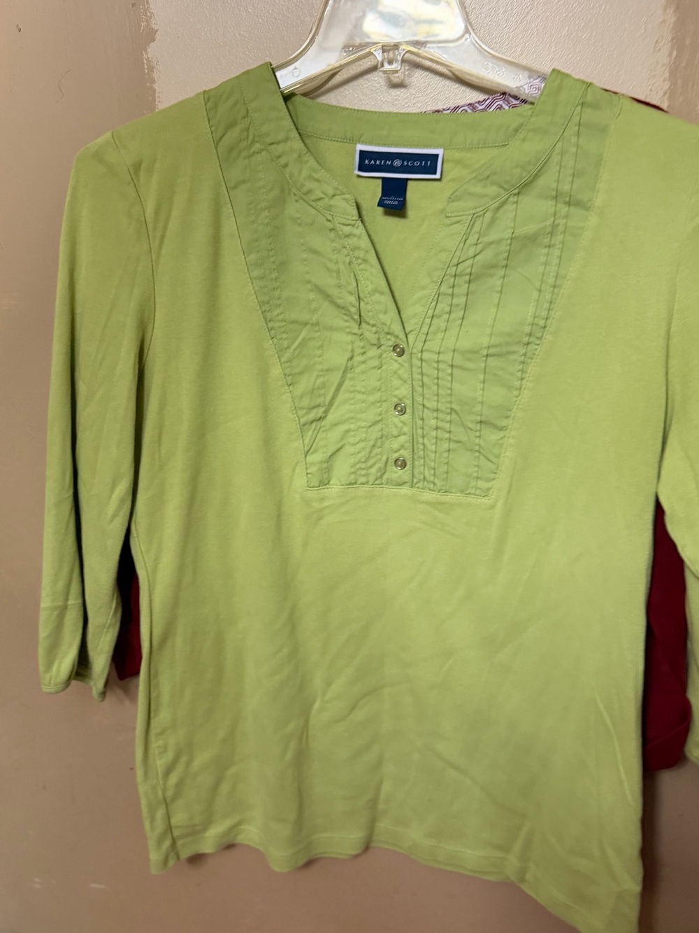 Karen Scott Light Lime Pintuck Henley Top